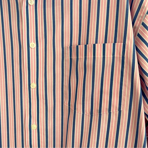 Croft & Barrow Mens Pink Blue Striped Button Up Dress Shirt Sz L 16.5/17 Classic - Picture 10 of 13